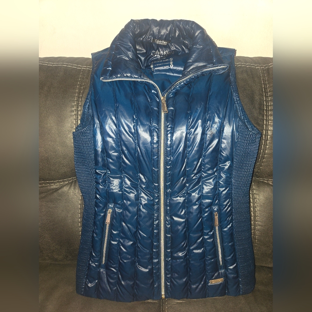 Calvin Klein Performance Full Zip Down Puffer Vest Women's Small Blue